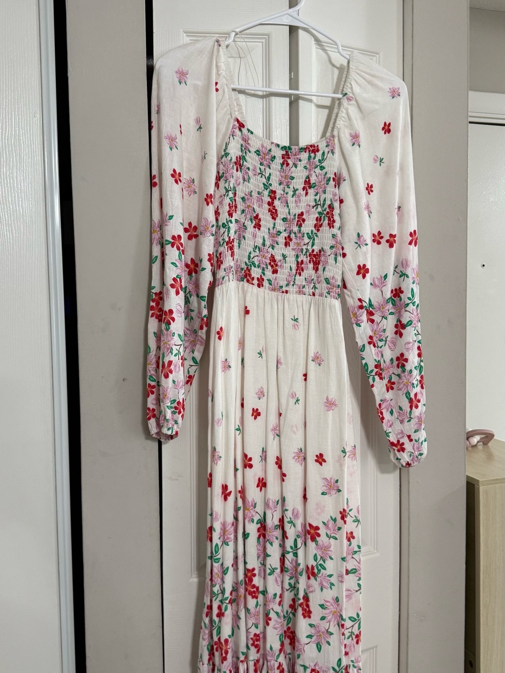 Draper James Cream Maxi Dress with Pink & Red Floral Print